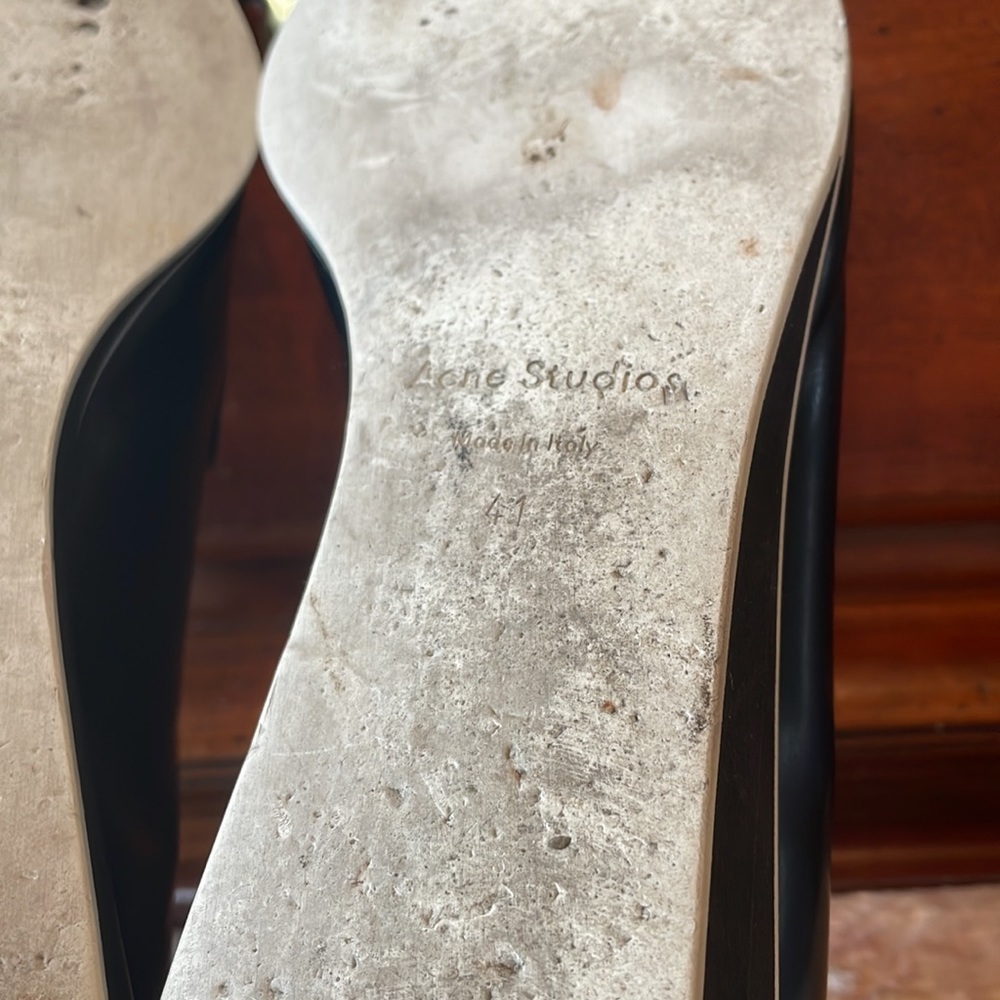 ACNE STUDIOS Leather Black Laser Cut Pointed Toe 2Tone Wedge Loafers $650 EUC 11 - Picture 9 of 10